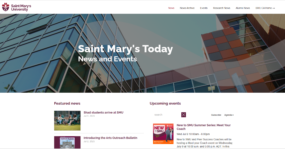 A screenshot of the SMU News webpage