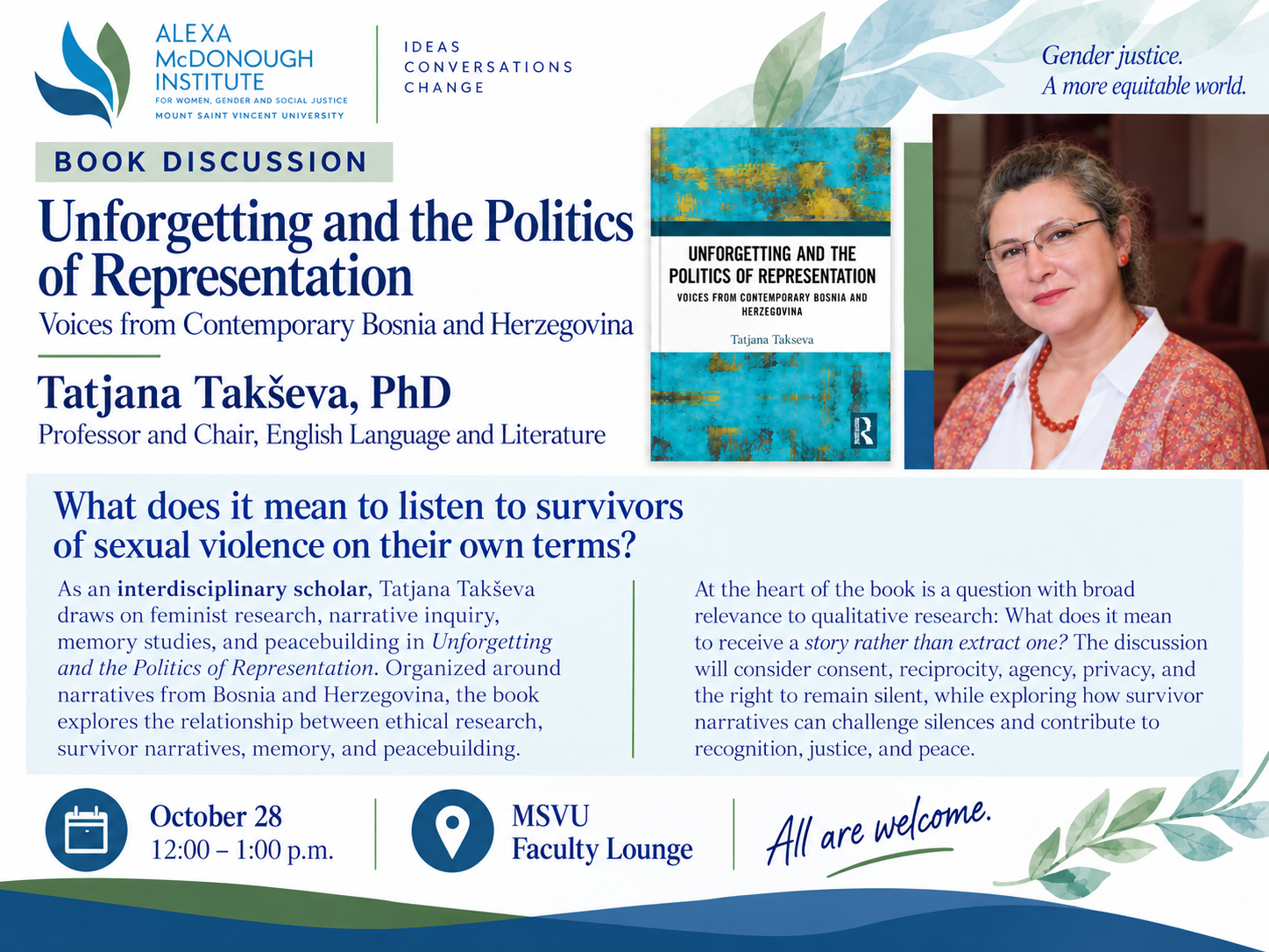 A poster promoting Dr. Tatjana Takseva's book talk